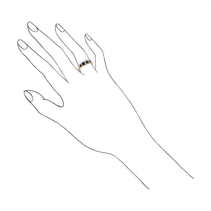 Anello Gemondo con zaffiro, anello Half Eternity in oro giallo da 9 ct con zaffiro da 0,65 ct e diamanti