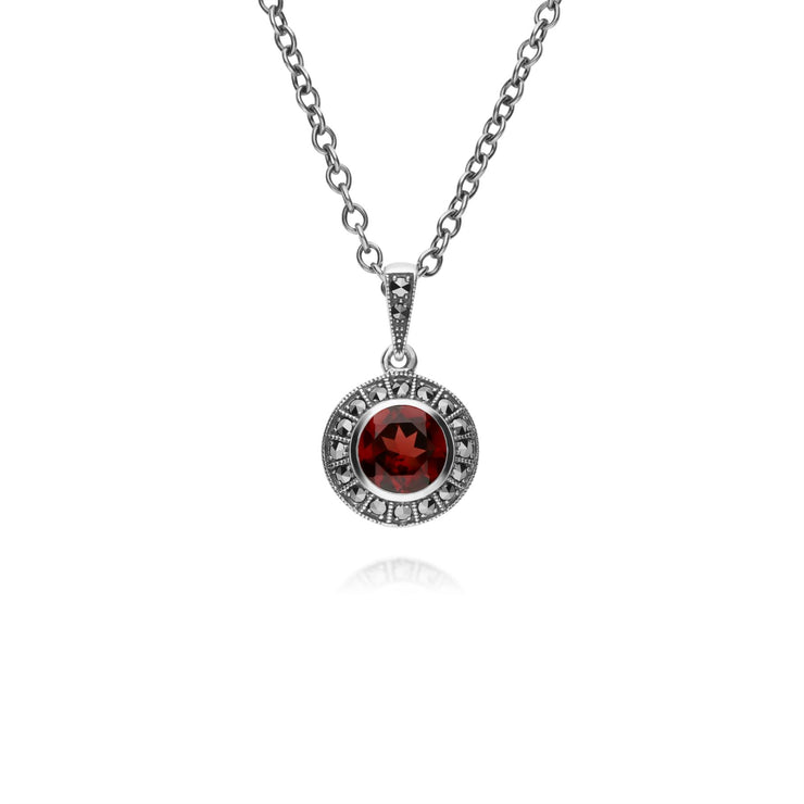 Collana graato e marcasite rotonda in argento sterling con da 45 cm