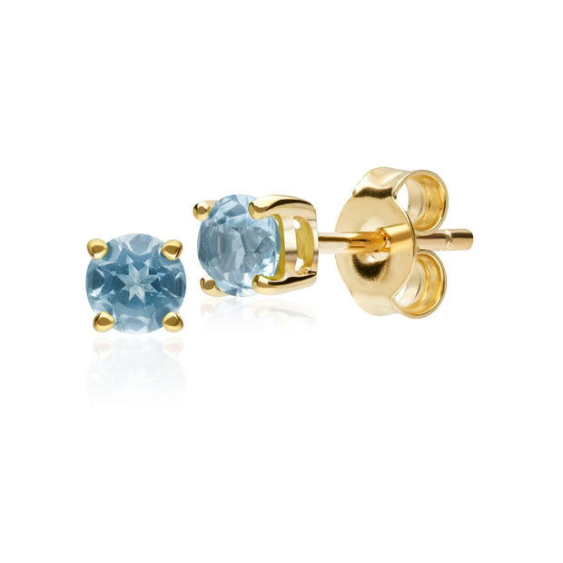 Boucles d'Oreilles Clou Classique Or Jaune 375 Topaze Bleu Rond