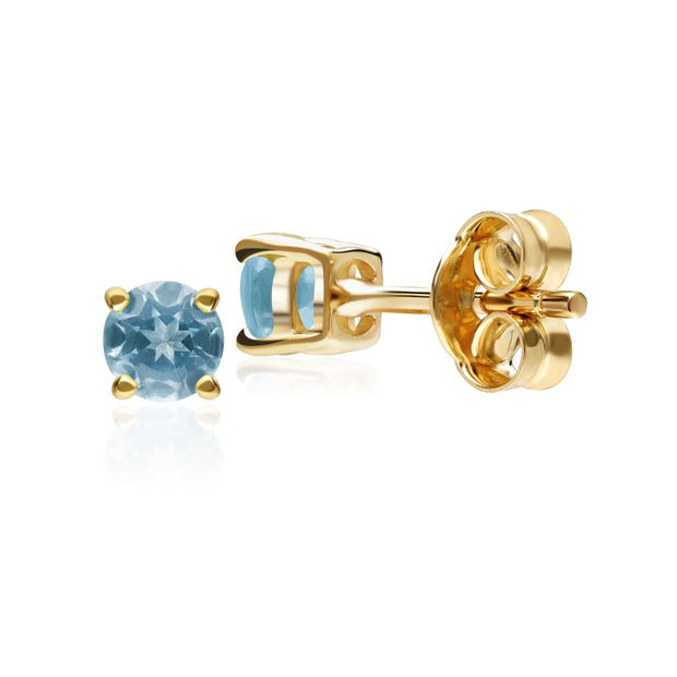 Boucles d'Oreilles Clou Classique Or Jaune 375 Topaze Bleu Rond