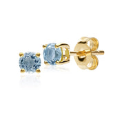 Boucles d'Oreilles Clou Classique Or Jaune 375 Aigue-Marine Rond