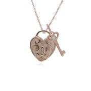 Ciondolo classico con lucchetto a cuore intrecciato in argento 925 placcato oro rosa e ciondoli chiave in opale