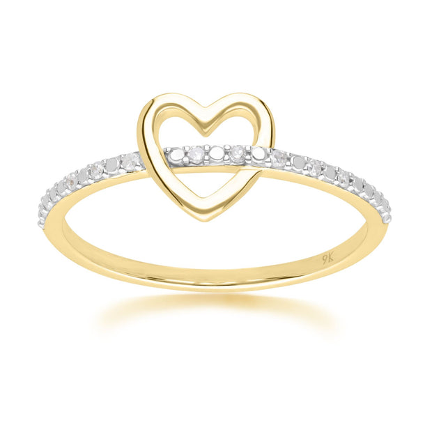 Anello Love Heart in oro giallo 375 con anello di diamanti