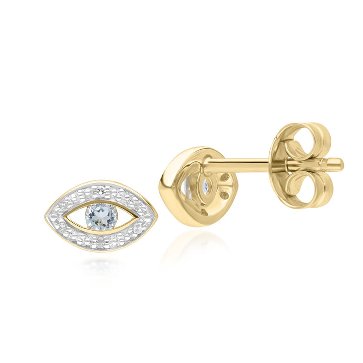 Orecchini a bottone ECFEW™ Evil Eye con topazio blu delicato e diamanti in oro giallo 375