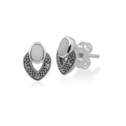 Orecchini a lobo e collana in stile Art Déco Argento 925 ovale, opale e marcasite