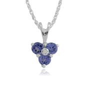 Orecchini a lobo e pendente floreale Tanzanite in oro bianco 375 e diamanti