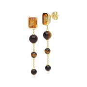 Boucles d'Oreilles Pendantes ECFEW™ 'The Unifier' Citrine et Tiger's Eyes