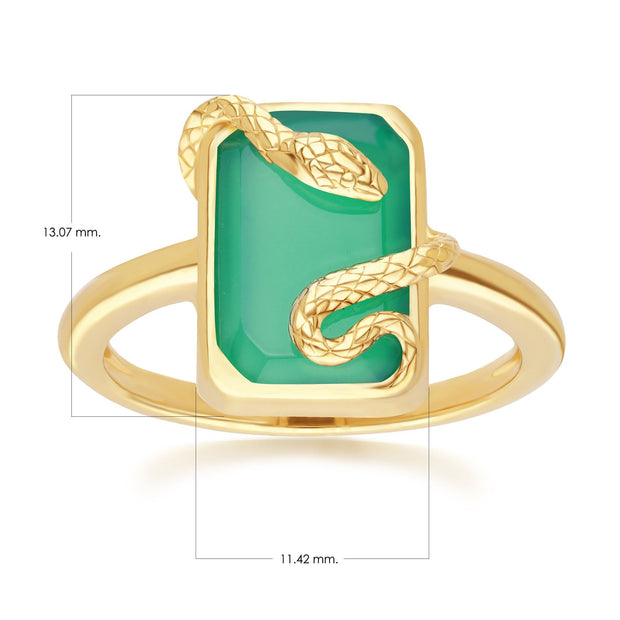 Anello serpente a spirale Grand Déco in calcedonio verde e argento dorato