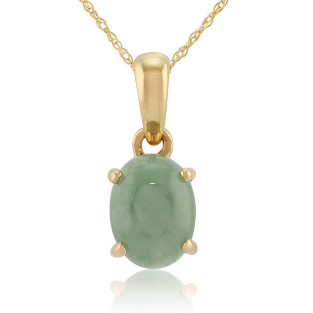 Classico pendente in giada verde rotonda in oro giallo 375 e orecchini a bottone