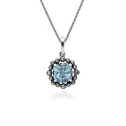 Orecchini pendenti e pendenti in stile Art Déco in argento 925 con topazio azzurro cuscino e marcasite
