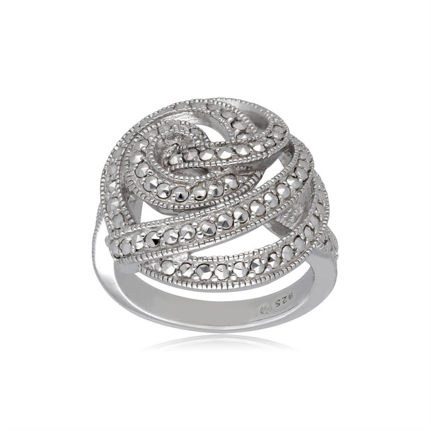 Anello Cocktail a Spirale in Argento 925 Marcasite