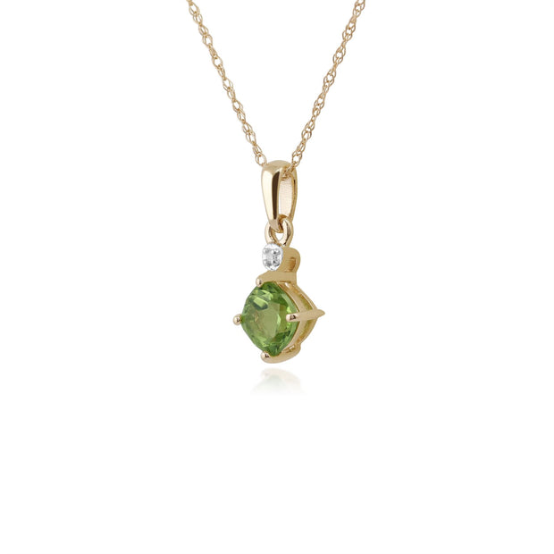 Classico pendente con peridoto quadrato e diamanti in oro giallo 375