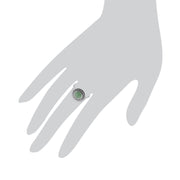 Anello in stile Art Déco in argento sterling con giada verde colorata e marcasite