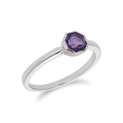 Anello e pendente in argento 925 con ametista ottagonale geometrica