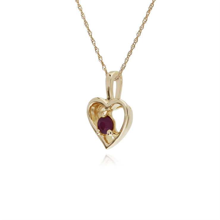 Collana con rubini, ciondolo a cuore singolo con pietra di rubino in oro giallo da 9 ct su catena da 45 cm