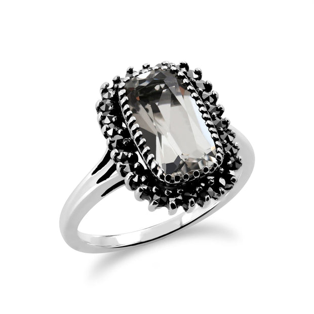 Anello a grappolo in argento sterling 925 da 2,00 ct con cristalli di roccia e MARCASSITE