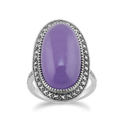 Anello vistoso Gemondo in argento sterling 925 Art Déco con giada lavanda e marcasite