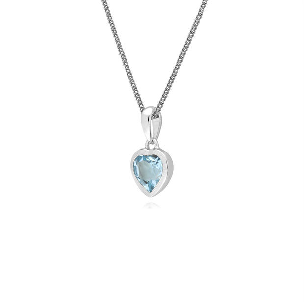 Ciondolo a cuore in argento sterling con pietra singola e topazio azzurro su catena da 45 cm