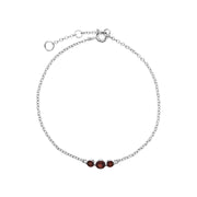 Bracciale in argento sterling con tre pietre di granato rotonde graduate da 19 cm