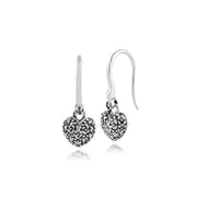 Classici orecchini a cuore pendenti in marcasite in argento 925