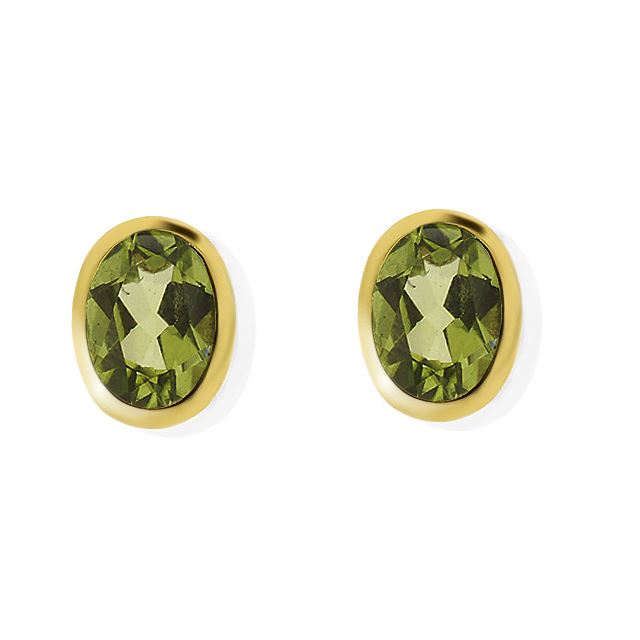 Orecchini incorniciati unici in oro giallo da 9 ct con pietra peridoto ovale da 1,55 ct