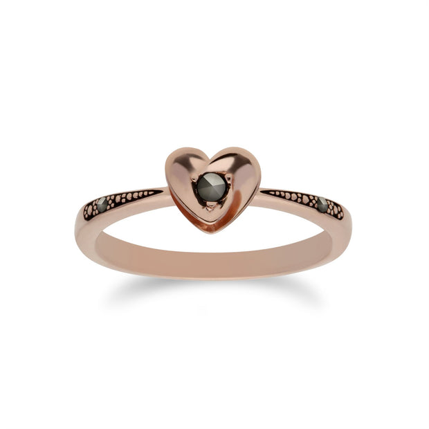 Gemondo Anello da donna con design a cuore in marcasite in argento sterling placcato oro rosa - 0