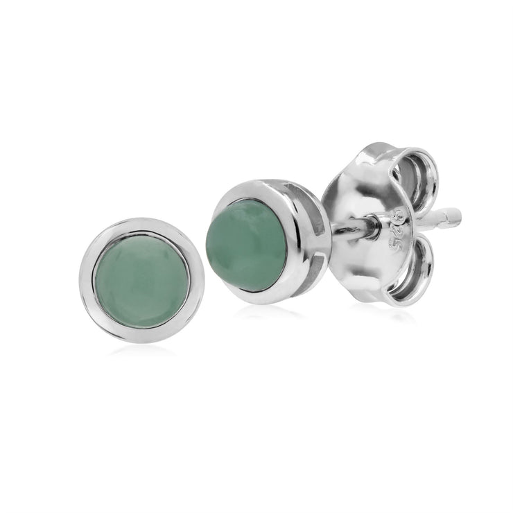 Orecchini di giada, orecchini a bottone rotondi semplici di giada in argento sterling