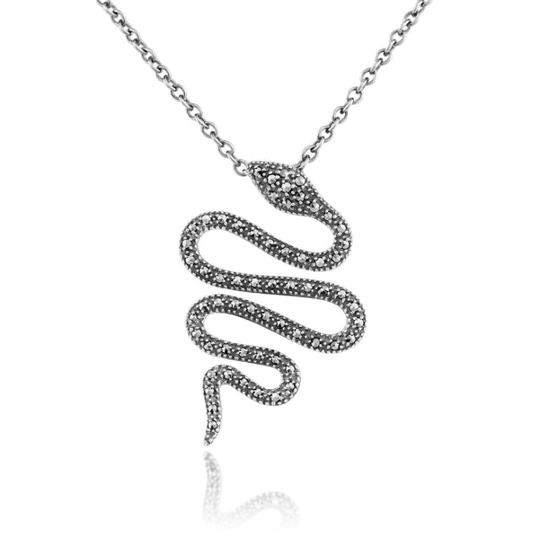 Ciondolo serpente in stile Art Nouveau in argento 925 marcasite rotondo