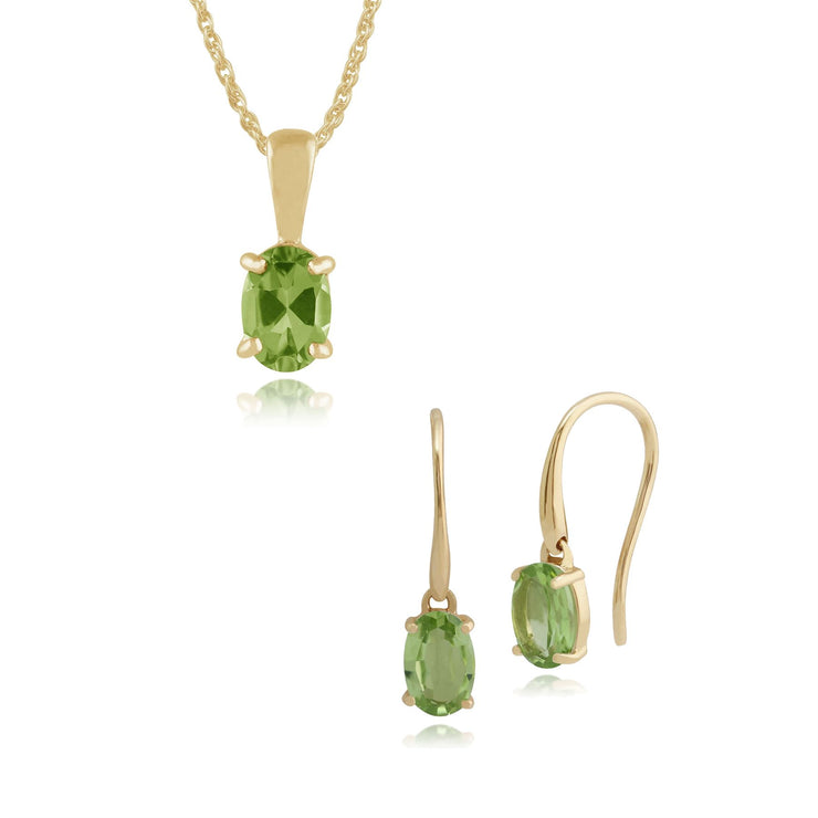 Classico pendente ovale con peridoto in oro giallo 375 e orecchini pendenti