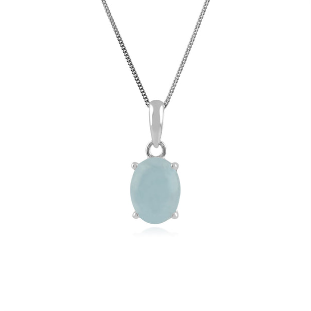 Classico pendente e bracciale ovale opaco con acquamarina in argento 925