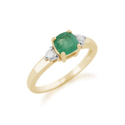 Anello semplice in oro GIALLO da 9 ct con SMERALDO naturale da 0,68 ct e pietra di diamante