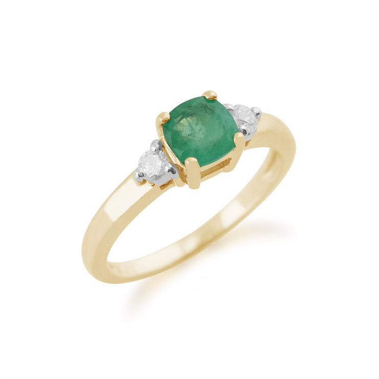 Anello semplice in oro GIALLO da 9 ct con SMERALDO naturale da 0,68 ct e pietra di diamante