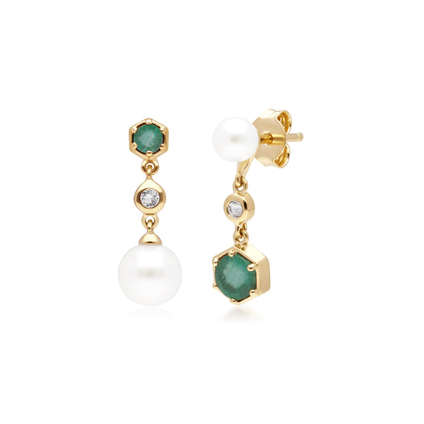 Orecchini pendenti asimmetrici con perle moderne Argento 925 placcato oro Perla, smeraldo e topazio