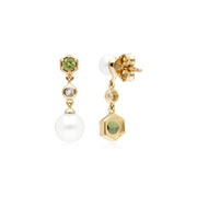 Orecchini pendenti asimmetrici con perle moderne Argento 925 placcato oro Perla, peridoto e topazio