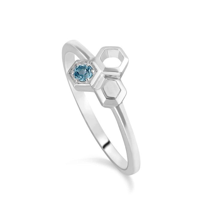 Bague Style Nids d'Abeille Argent 925 Topaz Bleu