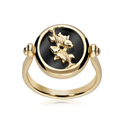 Anello zodiacale Pesci con onice nera