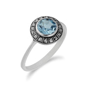 Anello a grappolo con marcasite e topazio azzurro rotondo in argento sterling da donna Gemondo - Topazio