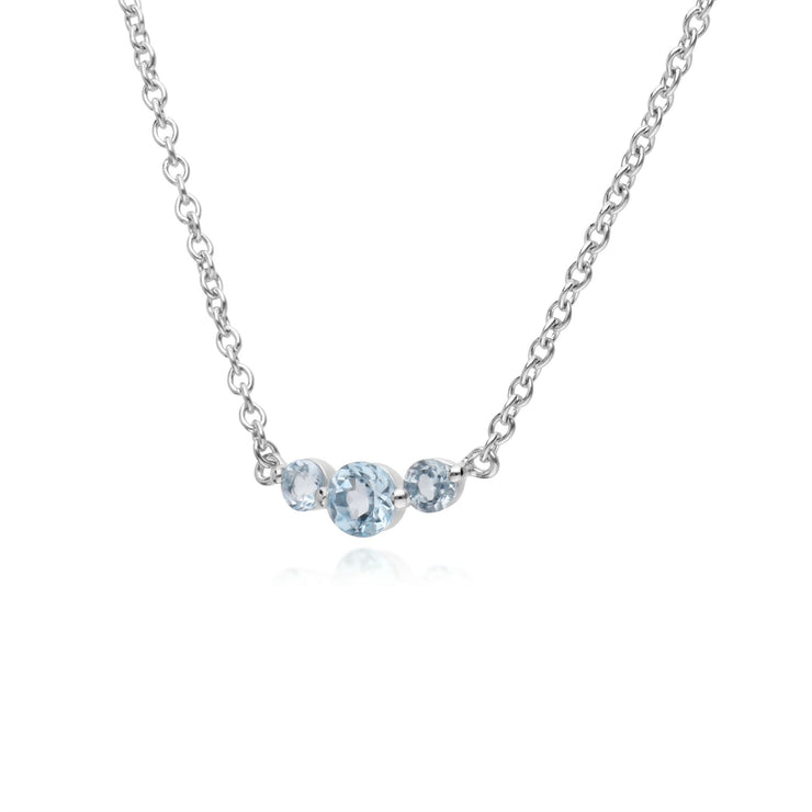 Collana in argento sterling con tre pietre di topazio azzurro rotondo sfumato da 45 cm