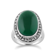 Anello ovale MARCASSITE scintillante con Calcedonio verde in argento sterling 925