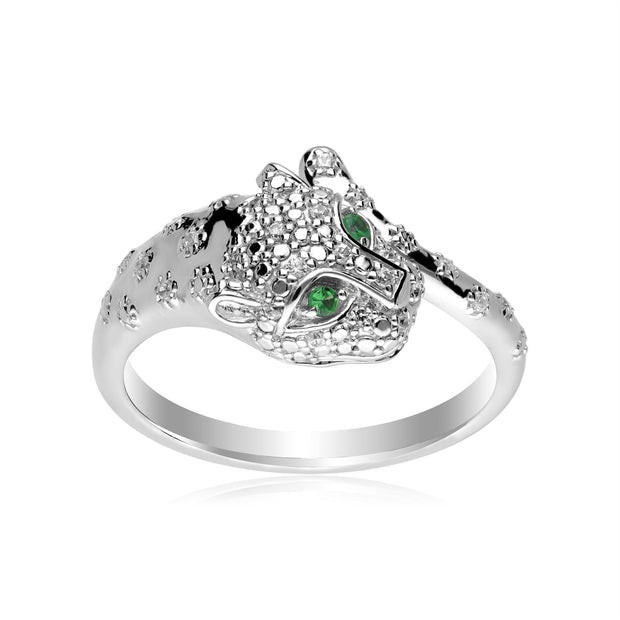 Anello ghepardo ECFEW™ 'The Unifier' in oro bianco 375 con tsavorite e diamante