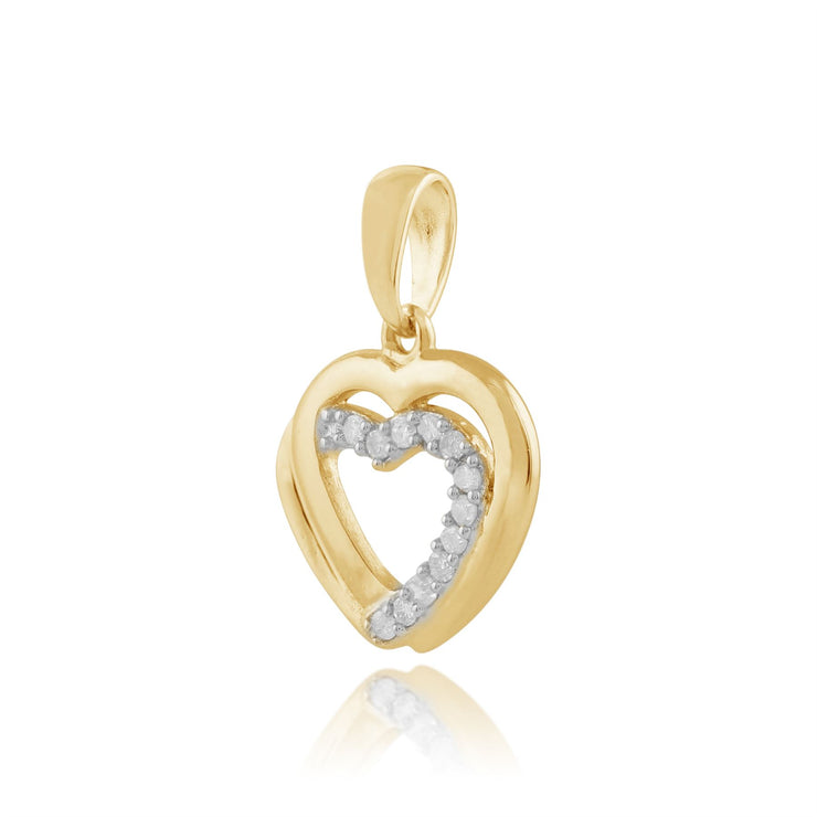 Ciondolo a forma di cuore con diamanti da 0,06 ct, in oro giallo da 9 ct su catena