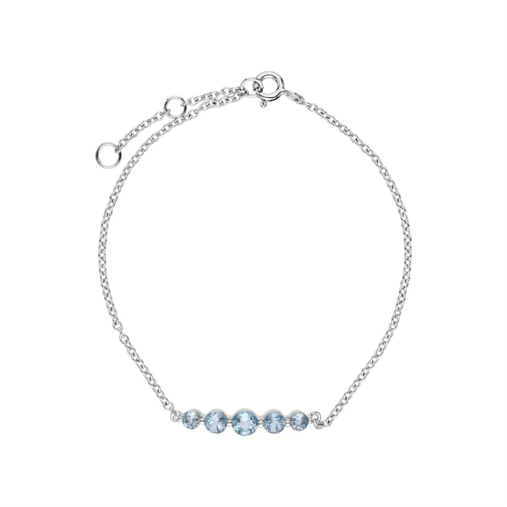 Bracciale in argento sterling con cinque pietre di topazio azzurro rotondo sfumato da 19 cm