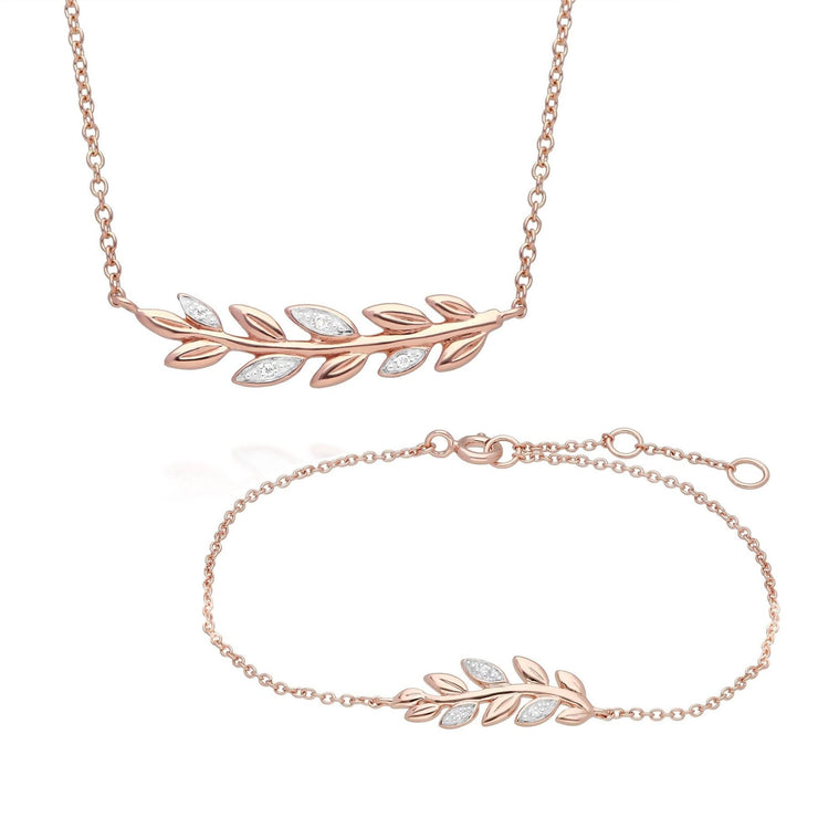 Bracciale e collana O Leaf in oro rosa 375 diamanti