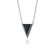 Collana Triangolo Stile Art Déco Argento 925 Onice Nero e Marcasite