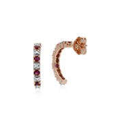Orecchini con rubini, orecchini stile mezzo cerchio in oro rosa da 9 ct con rubino da 0,28 ct e diamanti da 4 pt
