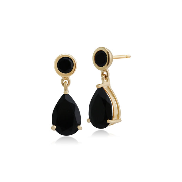 Orecchini pendenti e pendenti classici in oro giallo 375 rotondi e pera in onice nero