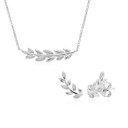 Collana e orecchini a lobo O Leaf in oro bianco 375 con diamanti