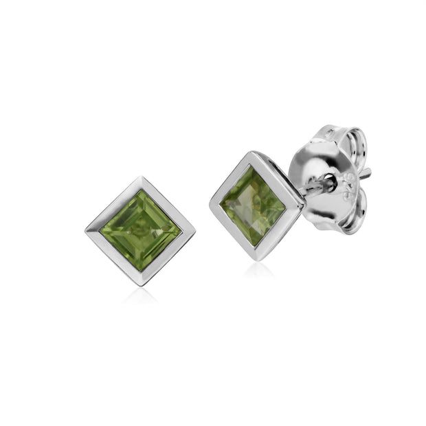 Orecchini con peridoto quadrati classici con castone in argento 925 