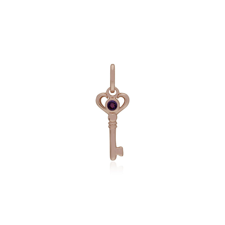 Ciondolo classico con lucchetto a cuore intrecciato in argento 925 placcato oro rosa e ciondoli chiave in ametista