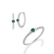 Anello Essentiel in argento 925 con smeraldo e orecchini a cerchio